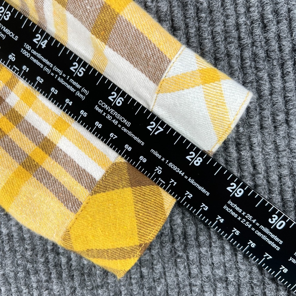 Democracy Womens Shirt Medium Yellow Plaid Long Sleeve Button Up Sharp - Picture 15 of 16